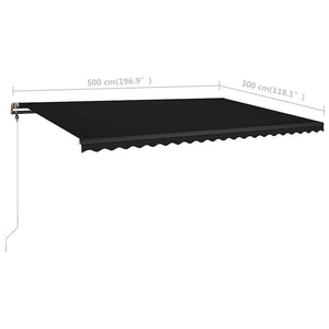 Τέντα Συρόμενη Χειροκίνητη με LED Ανθρακί 500 x 300 εκ.