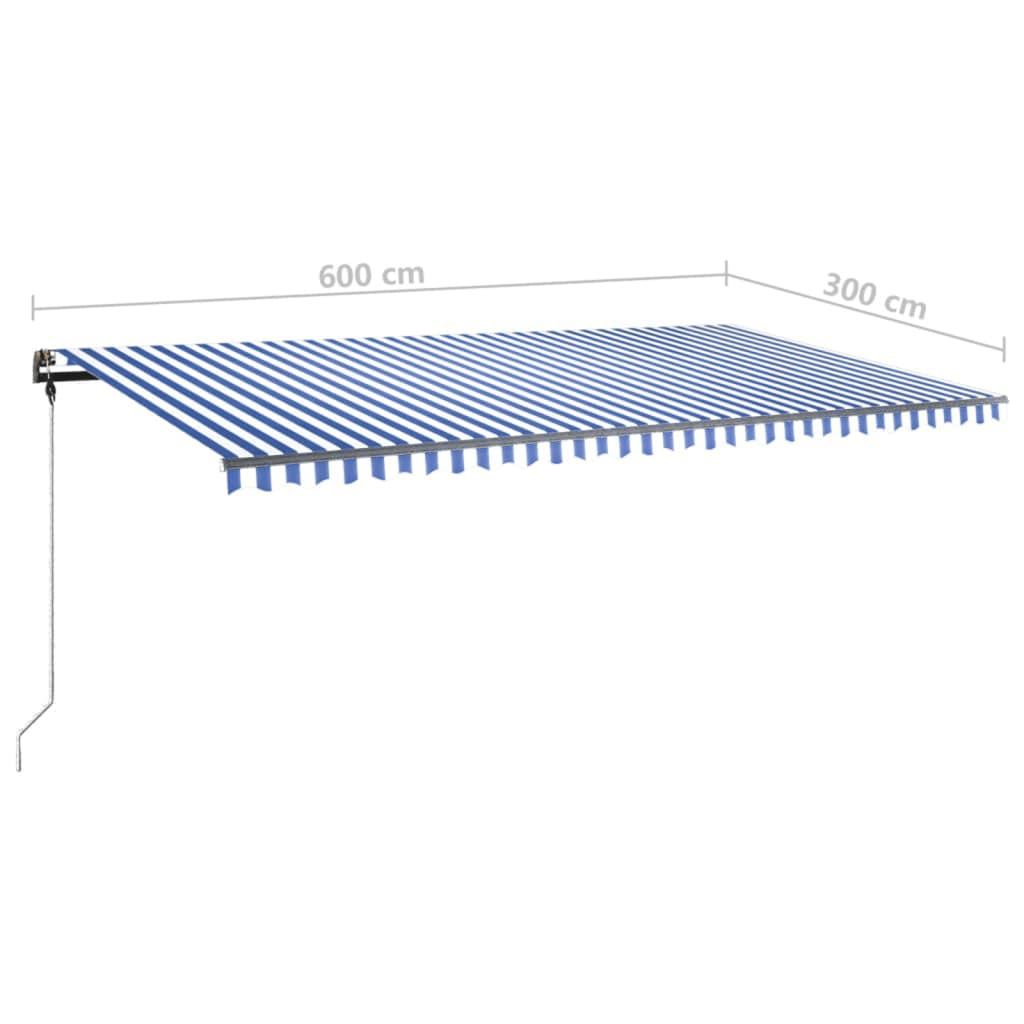 Τέντα Συρόμενη Χειροκίνητη με LED Μπλε / Λευκό 600 x 300 εκ.