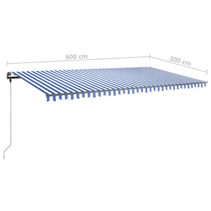 Τέντα Συρόμενη Χειροκίνητη με LED Μπλε / Λευκό 600 x 300 εκ.