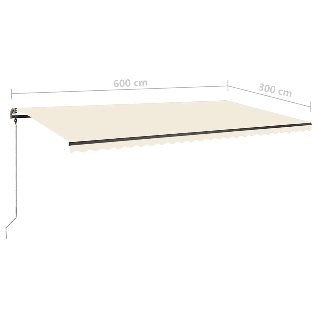 Τέντα Συρόμενη Χειροκίνητη με LED Κρεμ 600 x 300 εκ. - Pakobazaar