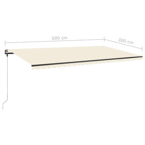 Τέντα Συρόμενη Χειροκίνητη με LED Κρεμ 600 x 300 εκ. - Pakobazaar