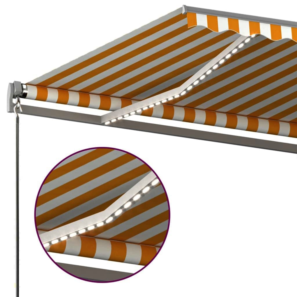 Τέντα Αυτόματη με LED & Αισθ. Ανέμου Κίτρινο/Λευκό 450x350 εκ. - Pakobazaar