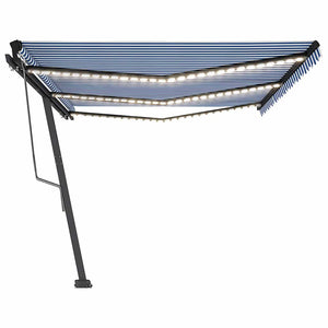 Τέντα Αυτόματη με LED & Αισθ. Ανέμου Μπλε/Λευκό 600x350 εκ.