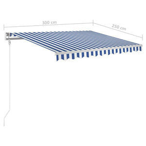 Τέντα Συρόμενη Χειροκίνητη με LED Μπλε/Λευκό 3 x 2,5 μ. - Pakobazaar