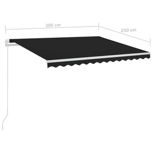 Τέντα Αυτόματη με LED και Αισθητήρα Ανέμου Ανθρακί 3 x 2,5 μ. - Pakobazaar