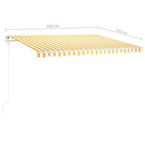 Τέντα Συρόμενη Χειροκίνητη με Στύλους Κίτρινο/Λευκό 4,5 x 3 μ.