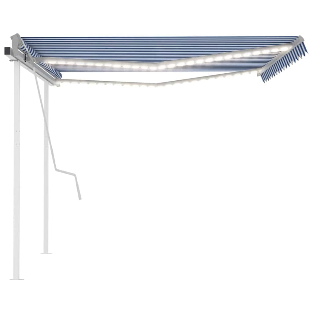Τέντα Συρόμενη Χειροκίνητη με LED Μπλε / Λευκό 4,5x3 μ. - Pakobazaar