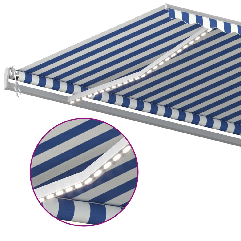 Τέντα Συρόμενη Χειροκίνητη με LED Μπλε / Λευκό 5x3 μ.