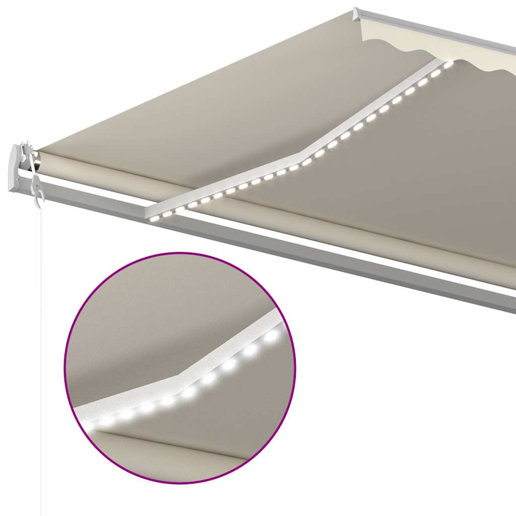 Τέντα Συρόμενη Χειροκίνητη με LED Κρεμ 5x3,5 μ.