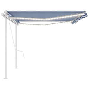 Τέντα Αυτόματη με LED & Αισθ. Ανέμου Μπλε / Λευκό 5 x 3,5 μ.