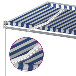 Τέντα Αυτόματη με LED & Αισθ. Ανέμου Μπλε / Λευκό 5 x 3,5 μ.