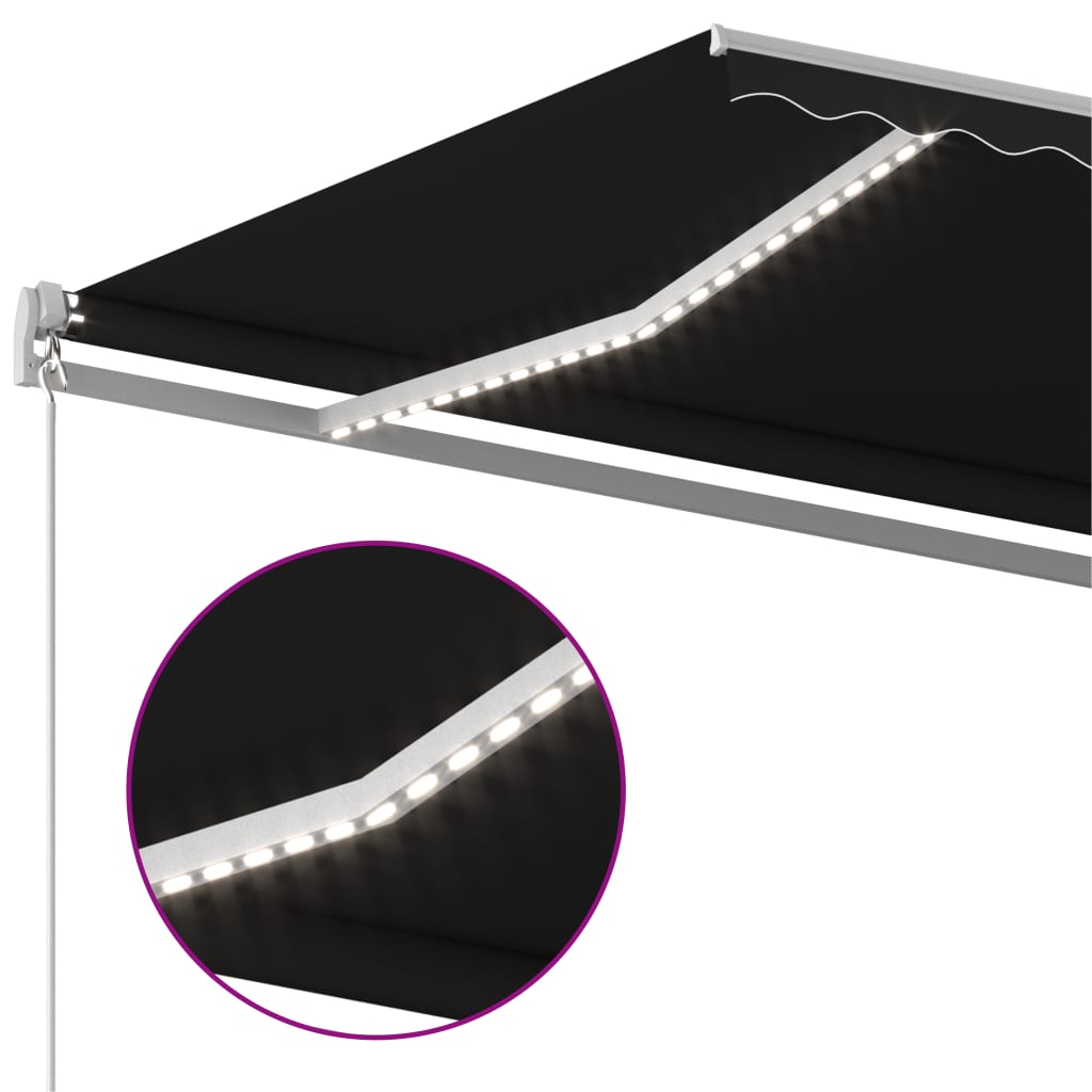 Τέντα Αυτόματη με LED & Αισθητήρα Ανέμου Ανθρακί 5x3,5 μ. - Pakobazaar