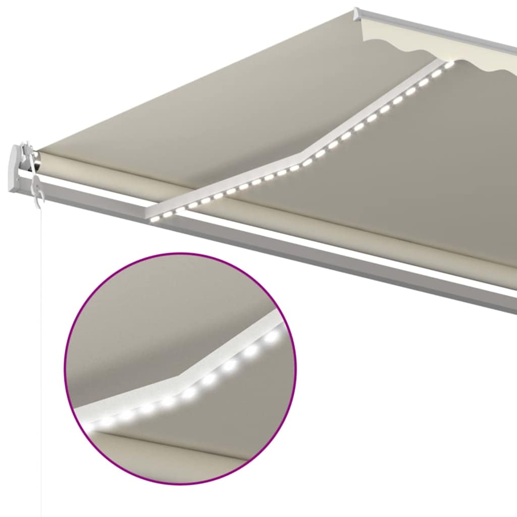 Τέντα Συρόμενη Χειροκίνητη με LED Κρεμ 6x3,5 μ. - Pakobazaar