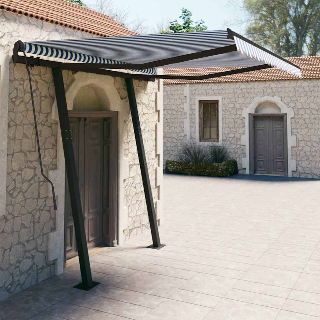 Τέντα Συρόμενη Χειροκίνητη με Πασσάλους Μπλε/Λευκό 3 x 2,5 μ.