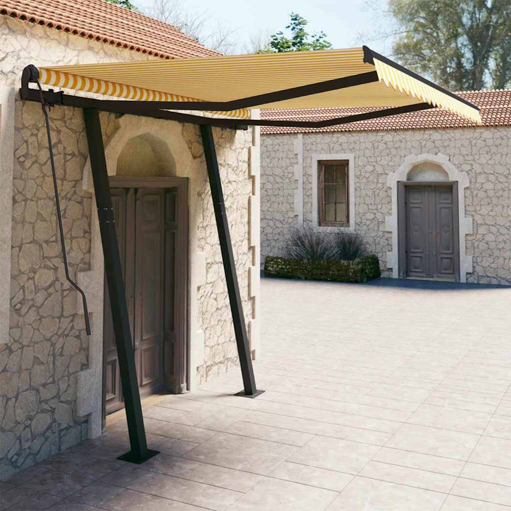 Τέντα Συρόμενη Αυτόματη με Στύλους Κίτρινο / Λευκό 3 x 2,5 μ.