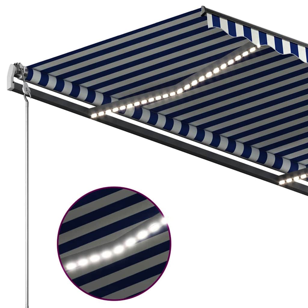 Τέντα Αυτόματη με LED & Αισθητήρα Ανέμου Μπλε/Λευκό 3 x 2,5 μ.