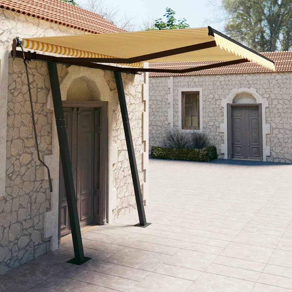 Τέντα Συρόμενη Χειροκίνητη με Πασσάλους Κίτρινο/Λευκό 3,5x2,5 μ