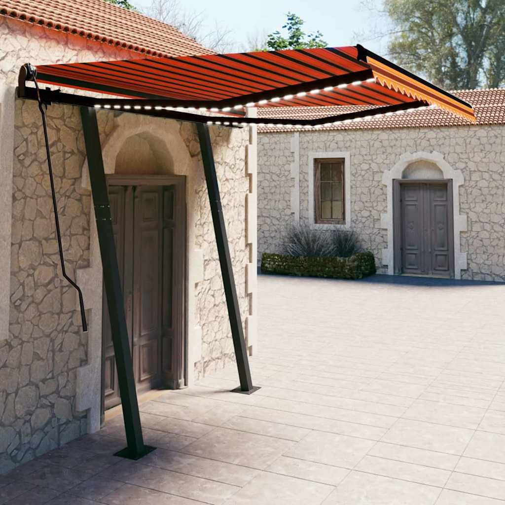 Τέντα Αυτόματη με LED & Αισθ. Ανέμου Πορτοκαλί/Καφέ 3,5x2,5 μ. - Pakobazaar