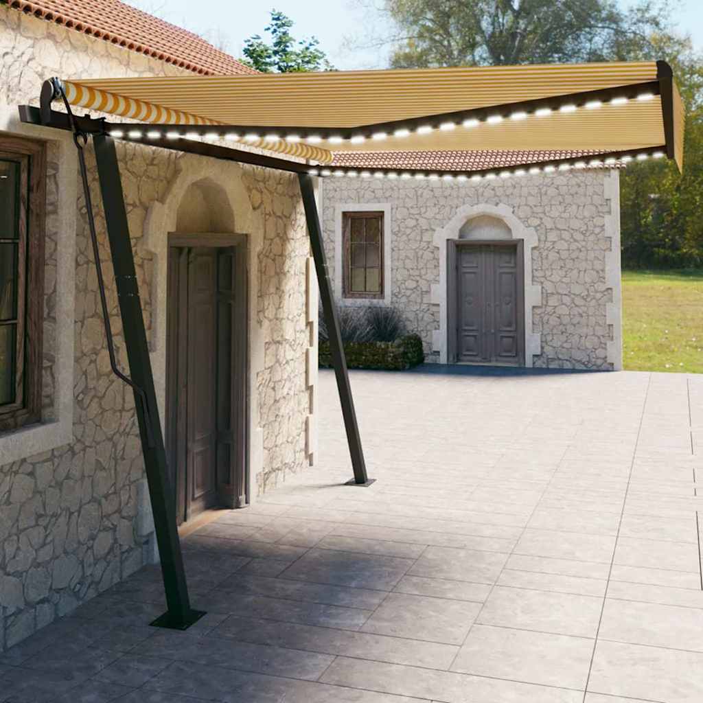 Τέντα Συρόμενη Χειροκίνητη με LED Κίτρινο / Λευκό 4 x 3 μ. - Pakobazaar