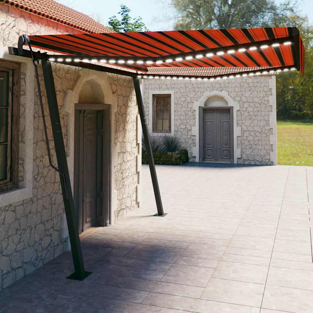 Τέντα Συρόμενη Χειροκίνητη με LED Πορτοκαλί / Καφέ 4x3 μ. - Pakobazaar