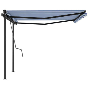 Τέντα Συρόμενη Χειροκίνητη με Στύλους Μπλε / Λευκό 4,5x3 μ.