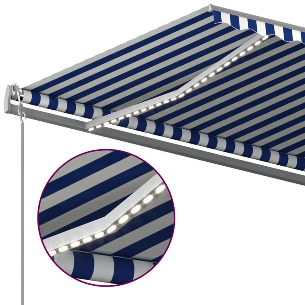 Τέντα Συρόμενη Χειροκίνητη με LED Μπλε / Λευκό 5 x 3 μ.