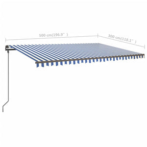 Τέντα Συρόμενη Χειροκίνητη με LED Μπλε / Λευκό 5 x 3 μ.