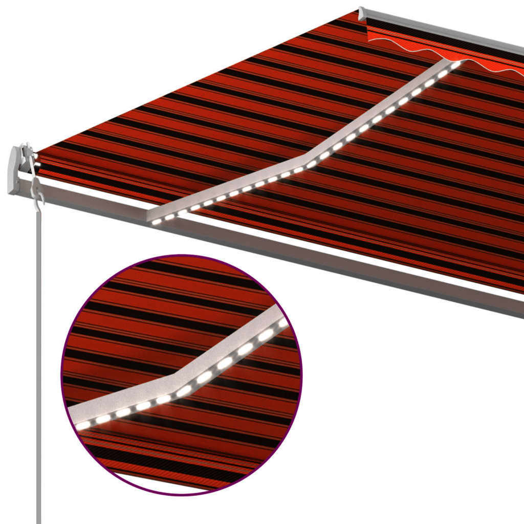 Τέντα Αυτόματη με LED&Αισθητ. Ανέμου Πορτοκαλί / Καφέ 5 x 3 μ.