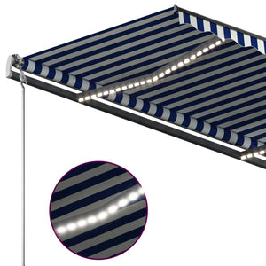 Τέντα Συρόμενη Χειροκίνητη με LED Μπλε / Λευκό 4 x 3,5 μ.