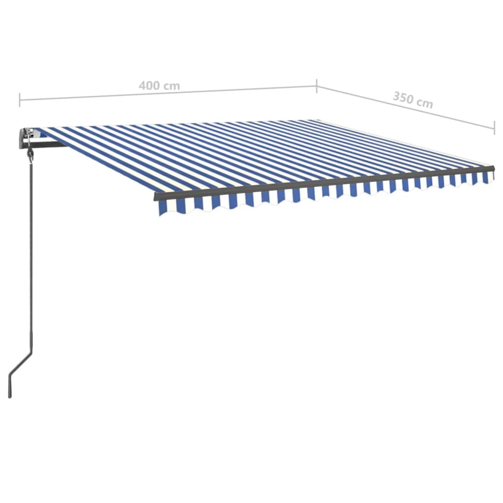 Τέντα Συρόμενη Χειροκίνητη με LED Μπλε / Λευκό 4 x 3,5 μ.