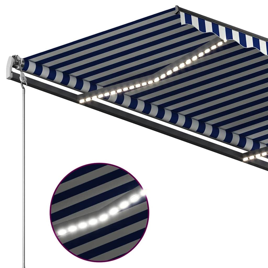 Τέντα Αυτόματη με LED & Αισθ. Ανέμου Μπλε / Λευκό 4 x 3,5 μ.