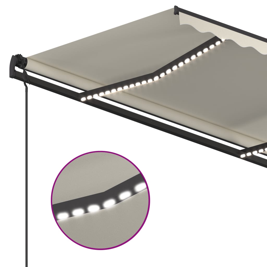 Τέντα Αυτόματη με LED & Αισθητήρα Ανέμου Κρεμ 5 x 3,5 μ.