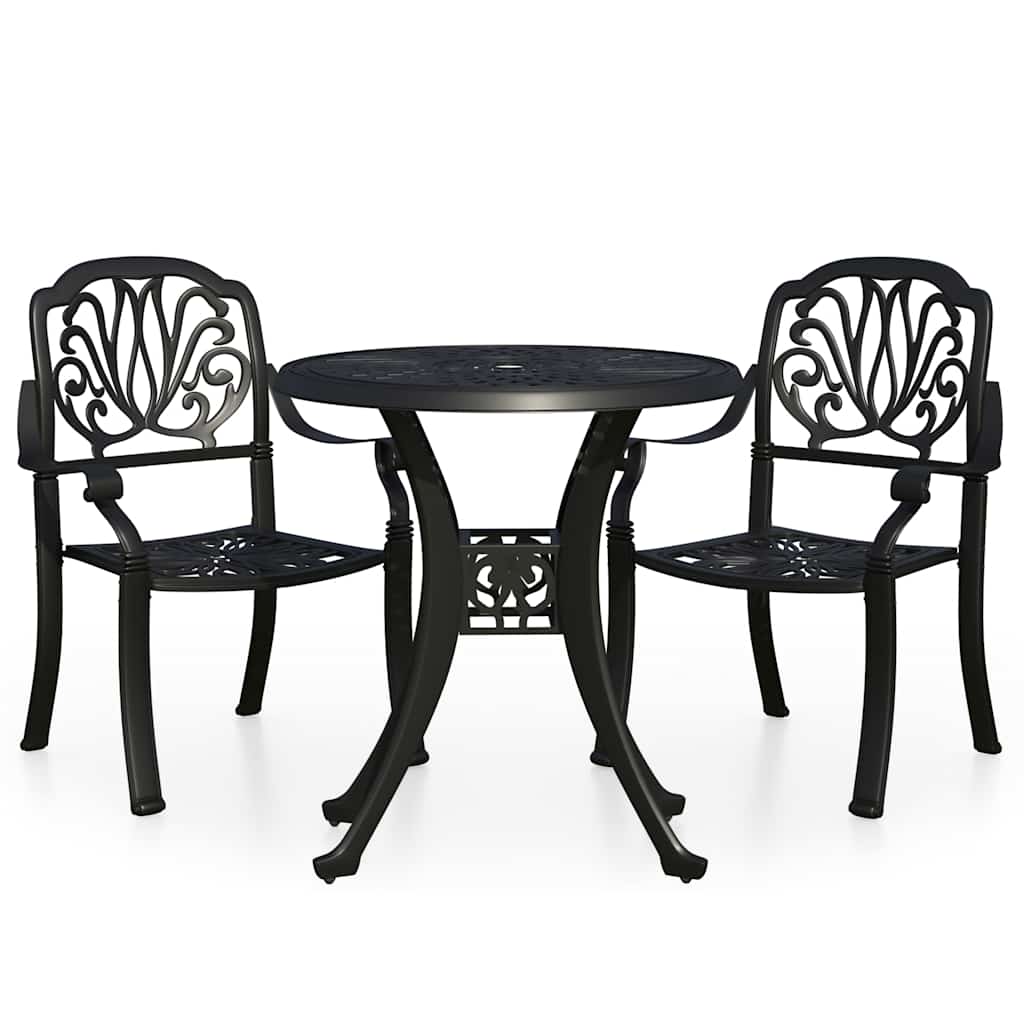 Σετ Επίπλων Bistro 3 Τεμαχίων Μαύρο από Χυτό Αλουμίνιο - PAKOBAZAAR