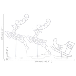 Χριστ. Τάρανδος & Έλκηθρο Ψυχρό Λευκό 260x21x87εκ. Ακρυλικό