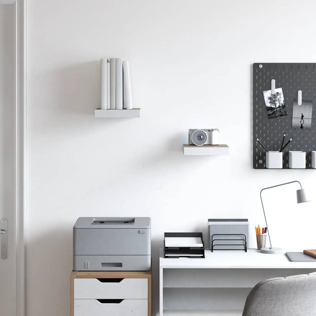 Ράφια Τοίχου 2 τεμ. Δρυς και Άσπρο 23x23,5x3,8 εκ. MDF