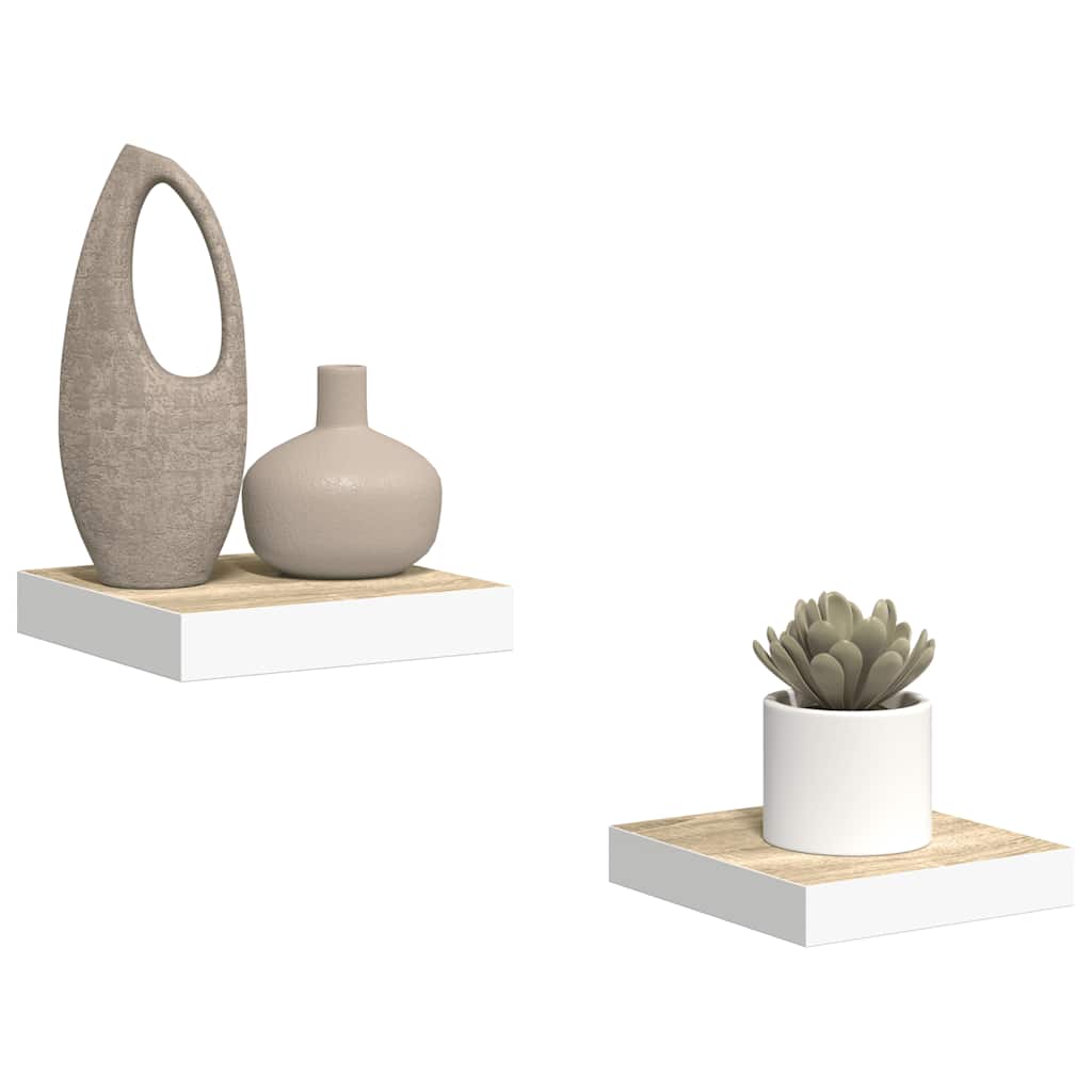 Ράφια Τοίχου 2 τεμ. Δρυς και Άσπρο 23x23,5x3,8 εκ. MDF