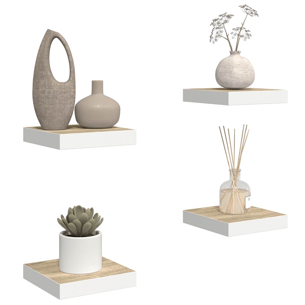 Ράφια Τοίχου 4 τεμ. Δρυς και Άσπρο 23x23,5x3,8 εκ. MDF