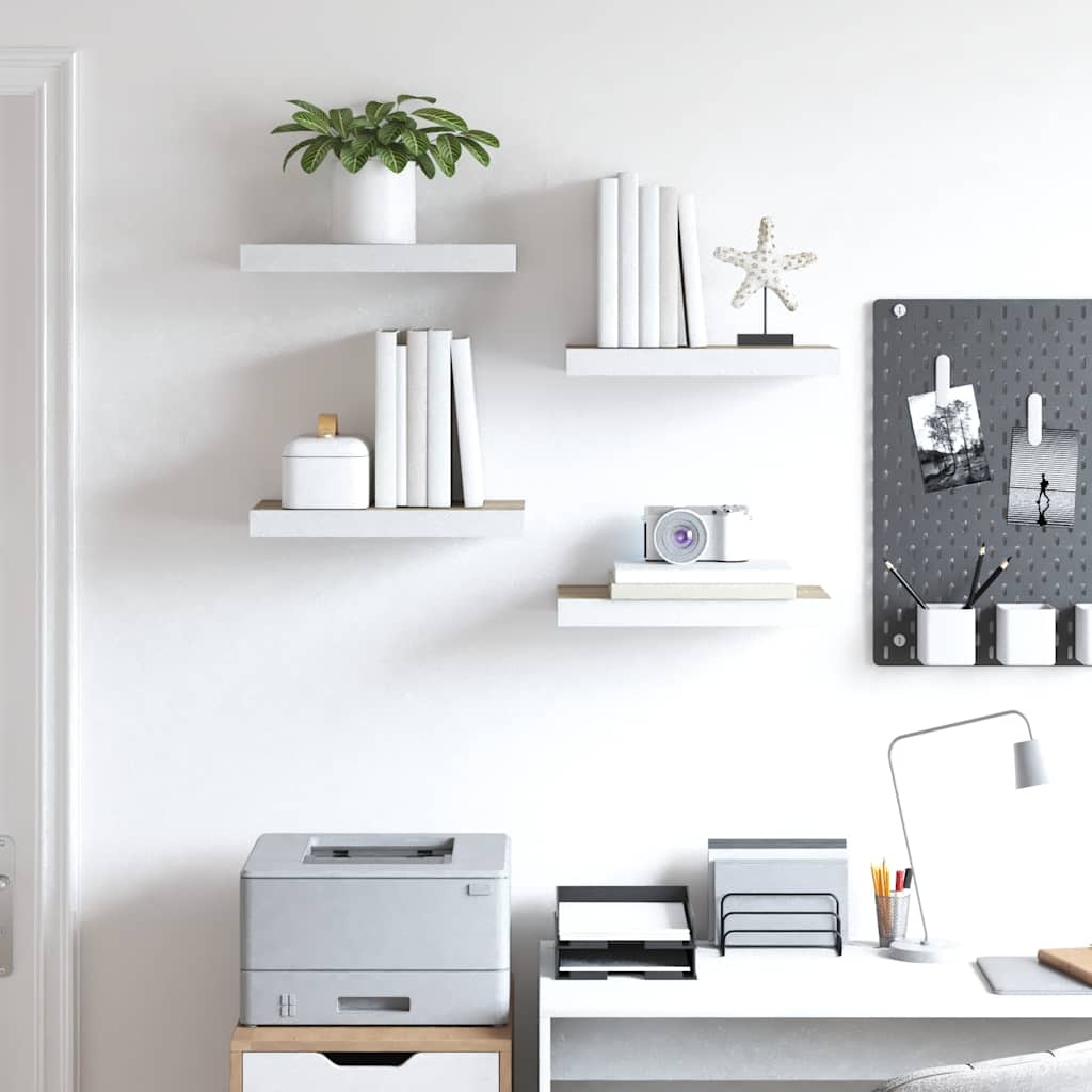 Ράφια Τοίχου 4 τεμ. Δρυς/Άσπρο 40x23x3,8 εκ. MDF