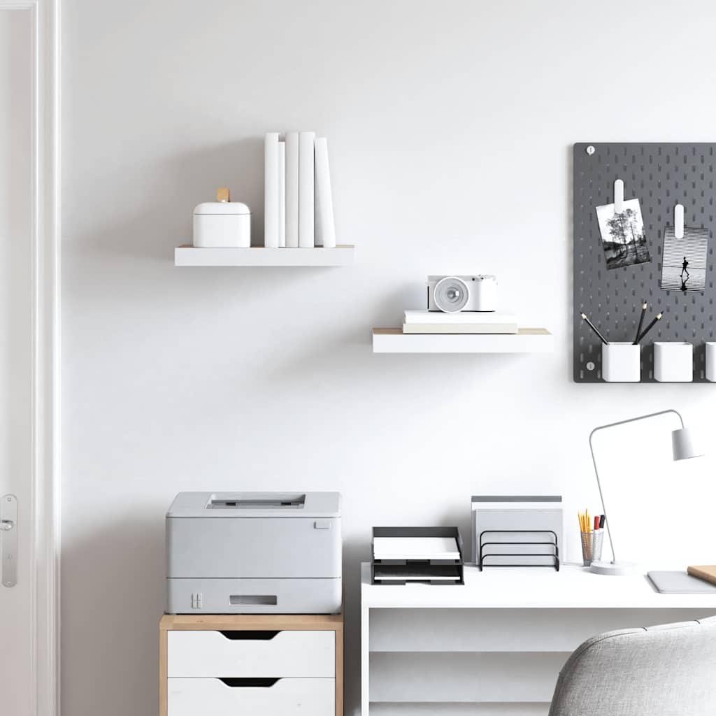 Ράφια Τοίχου 2 τεμ. Δρυς/Άσπρο 50x23x3,8 εκ. MDF