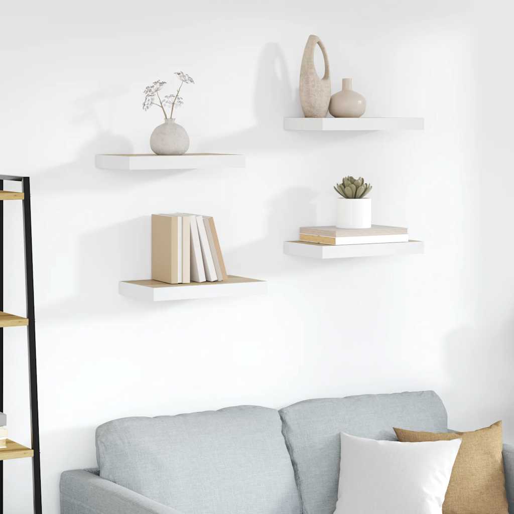 Ράφια Τοίχου 4 τεμ. Δρυς/Άσπρο 50 x 23 x 3,8 εκ. MDF