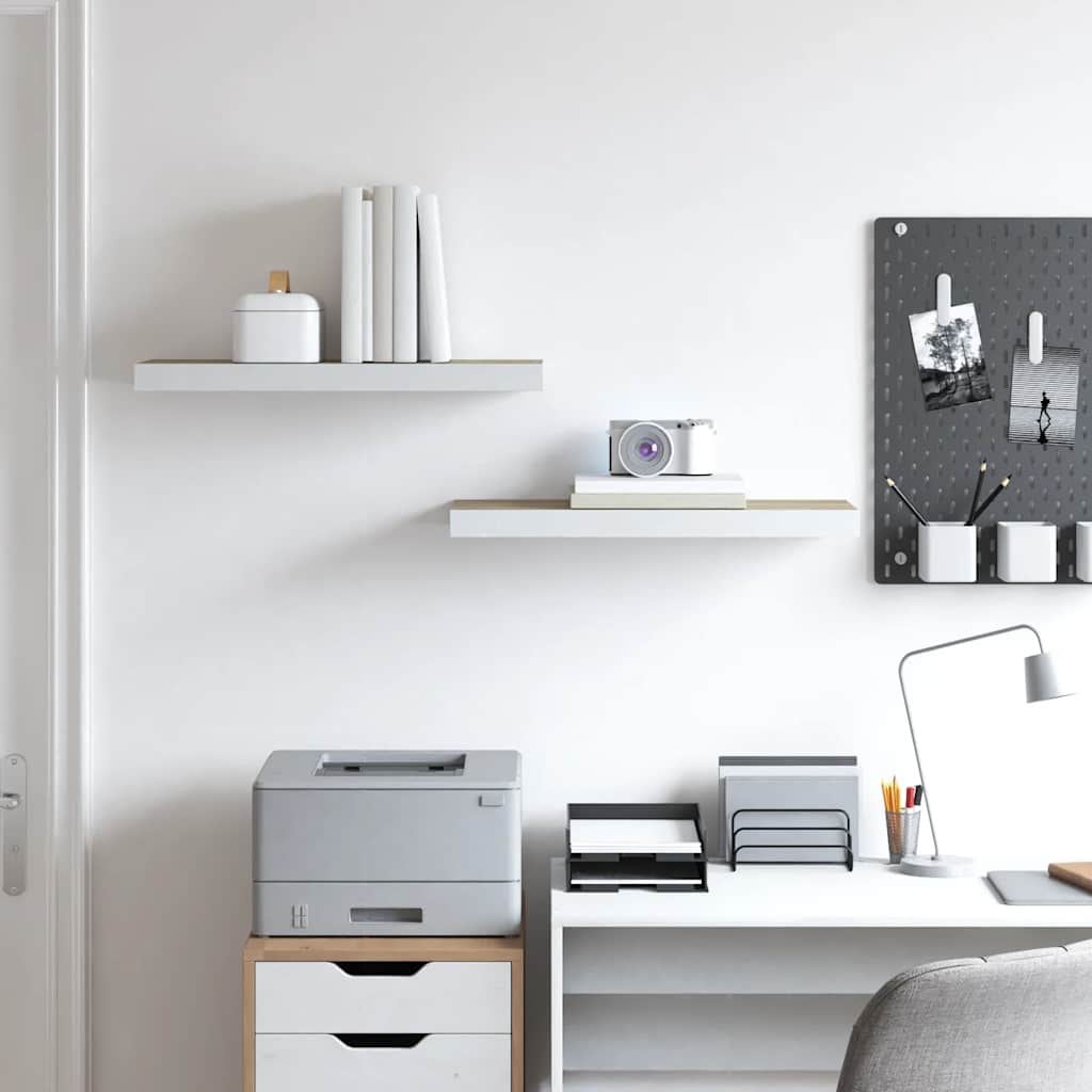 Ράφια Τοίχου 2 τεμ. Δρυς/Άσπρο 60 x 23,5 x 3,8 εκ. MDF