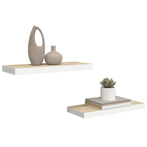 Ράφια Τοίχου 2 τεμ. Δρυς/Άσπρο 60 x 23,5 x 3,8 εκ. MDF