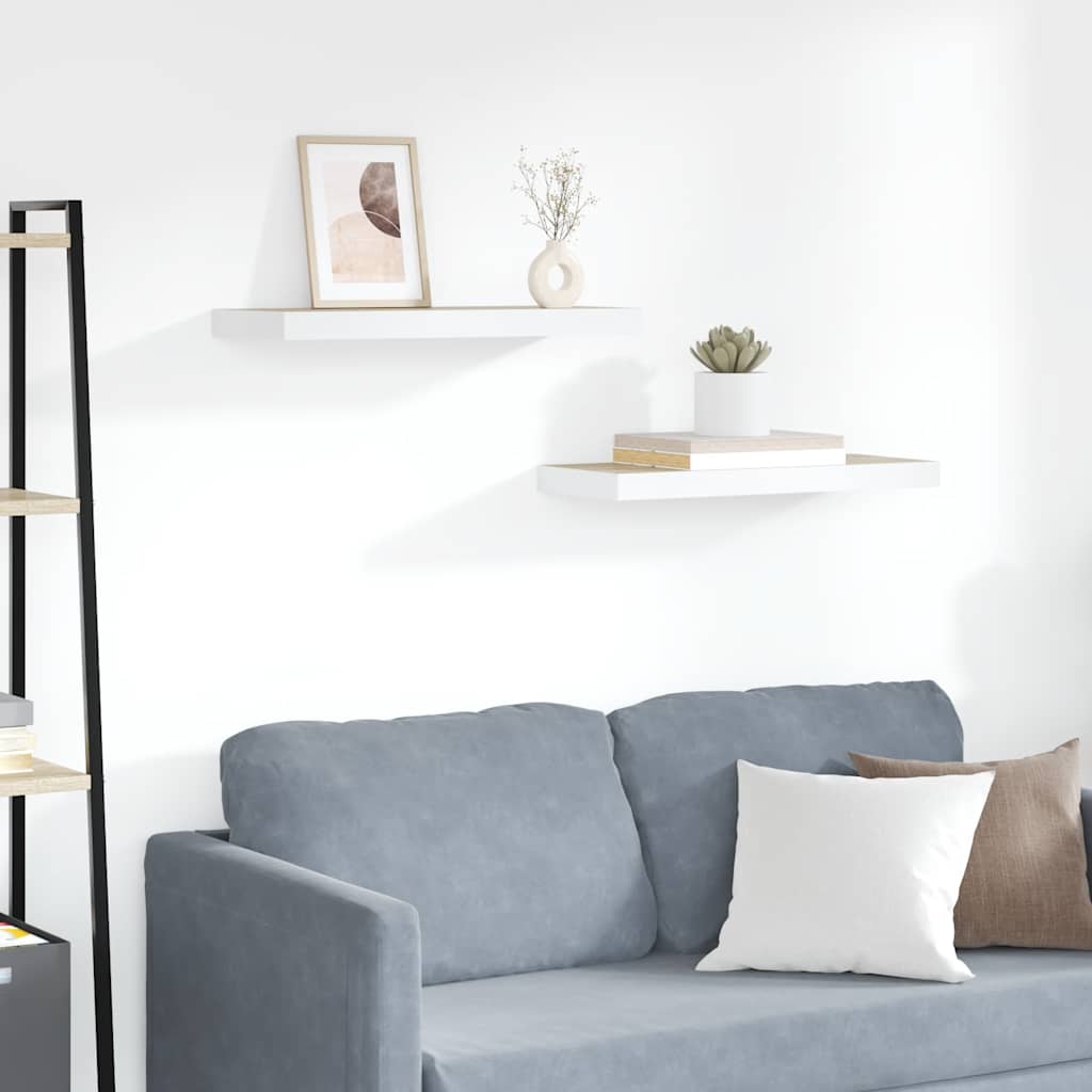 Ράφια Τοίχου 2 τεμ. Δρυς/Άσπρο 60 x 23,5 x 3,8 εκ. MDF