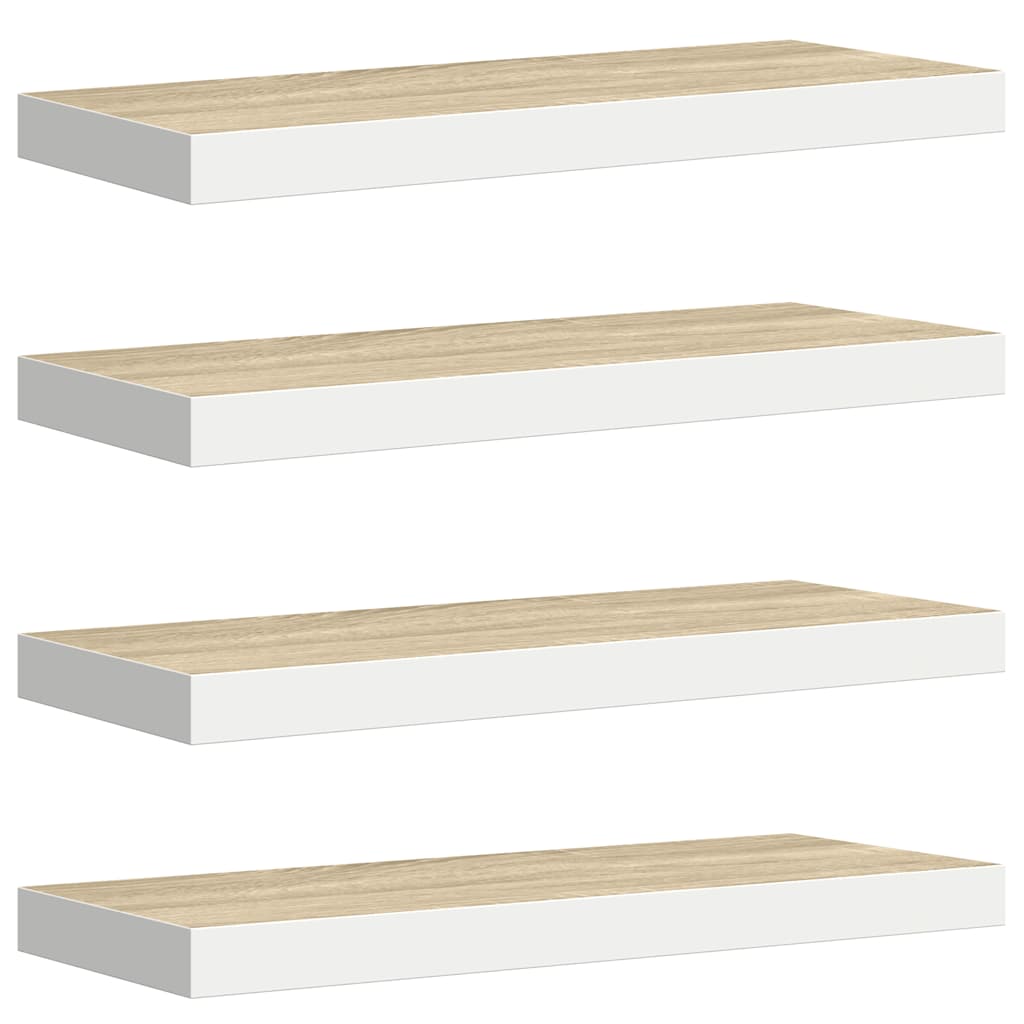 Ράφια Τοίχου 4 τεμ. Δρυς/Άσπρο 60x23,5x3,8 εκ. MDF