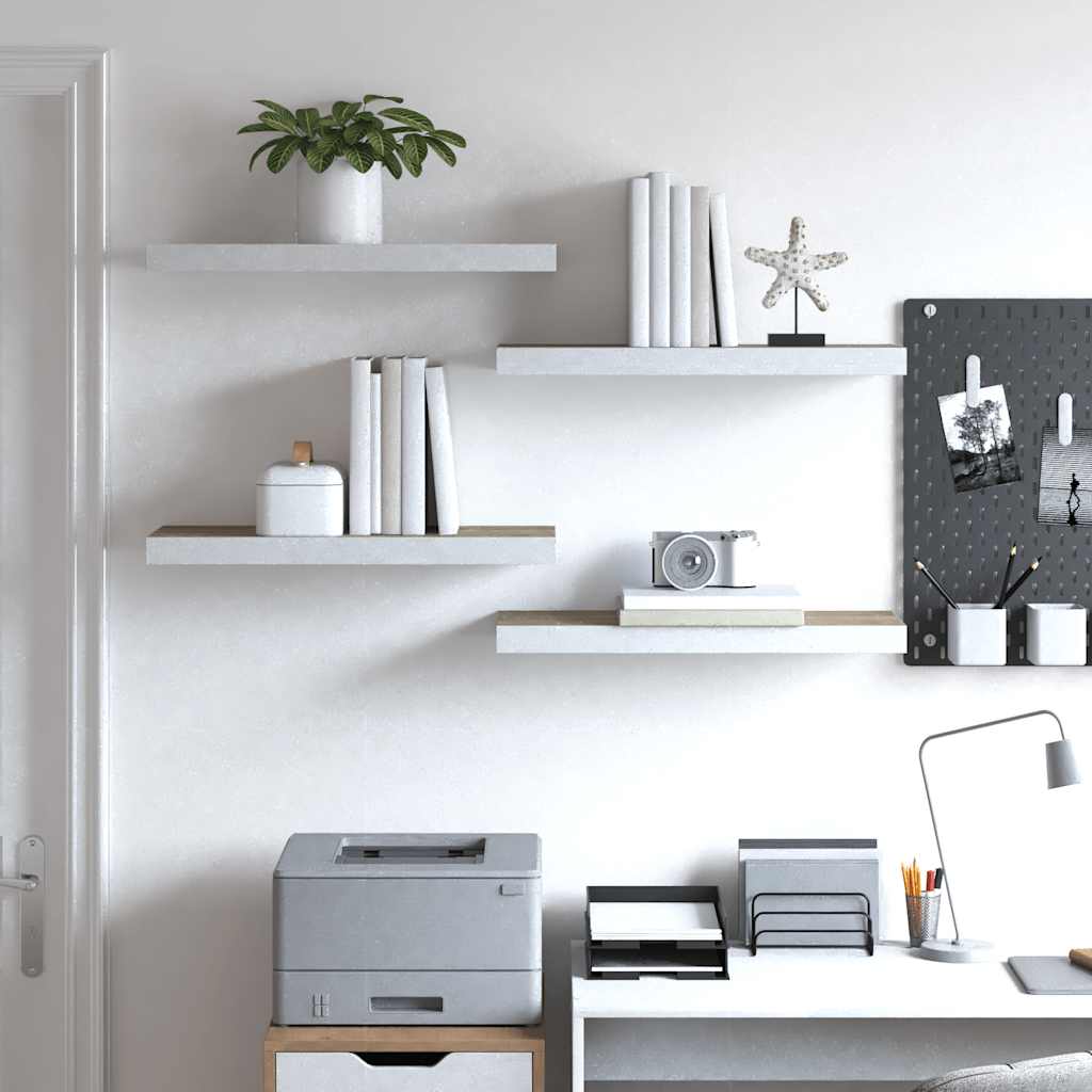 Ράφια Τοίχου 4 τεμ. Δρυς/Άσπρο 60x23,5x3,8 εκ. MDF