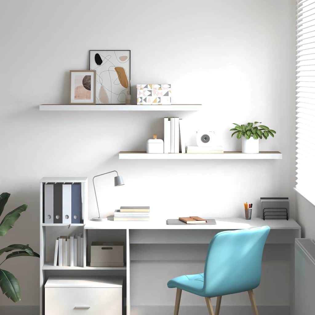 Ράφια Τοίχου 2 τεμ. Δρυς/Λευκό 120x23,5x3,8 εκ. MDF