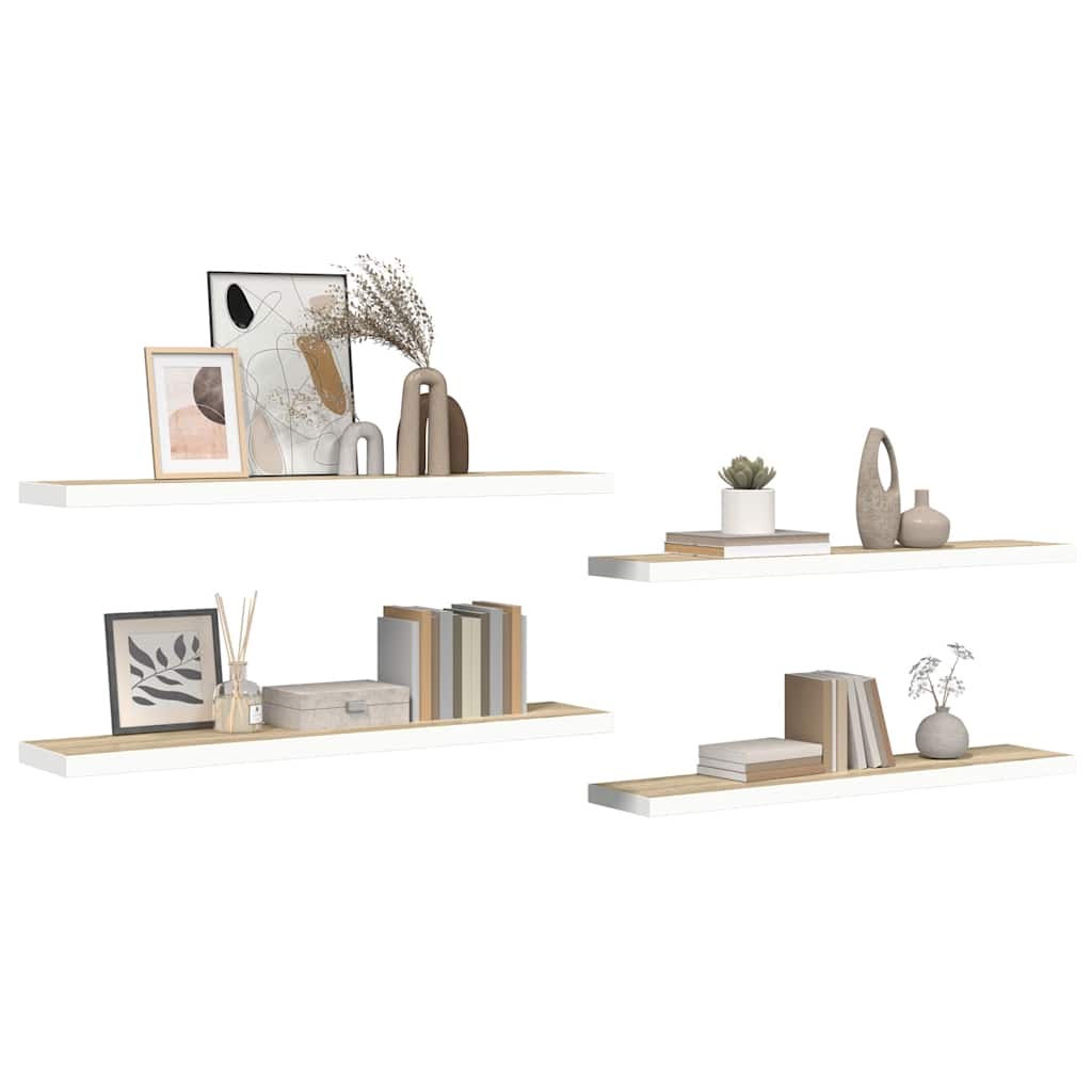 Ράφια Τοίχου 4 τεμ. Δρυς/Λευκό 120x23,5x3,8 εκ. MDF