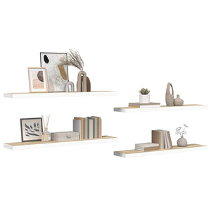 Ράφια Τοίχου 4 τεμ. Δρυς/Λευκό 120x23,5x3,8 εκ. MDF