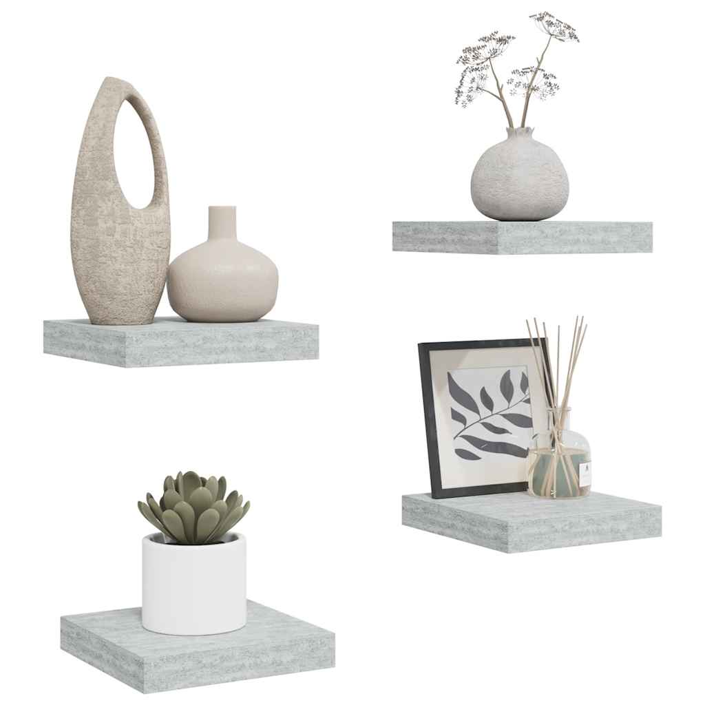 Ράφια Τοίχου 4 τεμ. Γκρι Σκυροδέματος 23x23,5x3,8 εκ. MDF