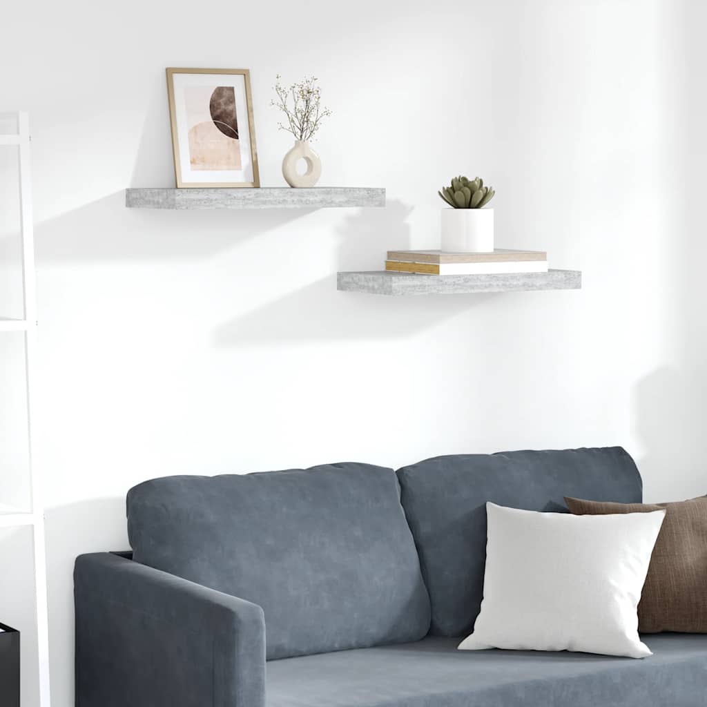 Ράφια Τοίχου 2 τεμ. Γκρι Σκυροδέματος 50x23x3,8 εκ. MDF